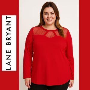 NWT - Lane Bryant Red Stretch Knit Mesh Detail Long Sleeve Top